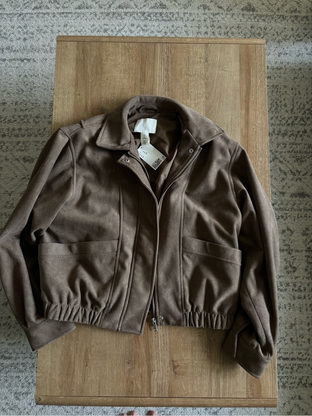 H&M Taupe Suede zip bomber jacket NWT